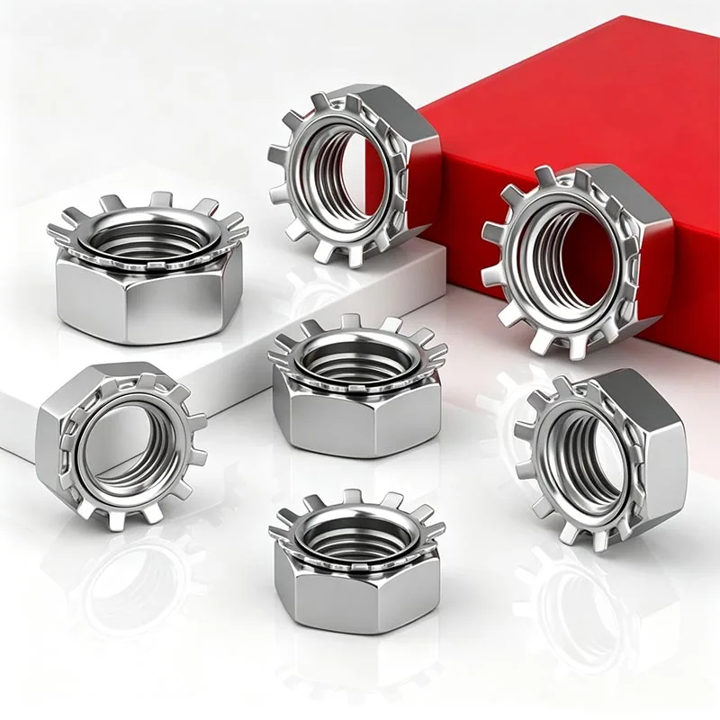 5-20pcs M3-M8 K Nut Set 304 Stainless Steel Lock Kep Multi-Gear Hexagon Anti-Loosening Nuts for Multi-Tooth Applications