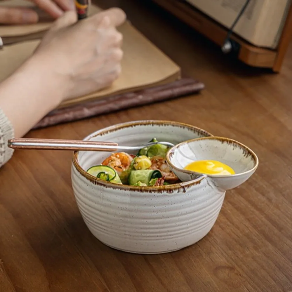 Tableware Japanese Style Single Ear Dipping Bowl Vintage Creative Dumpling Plate Compartment Ceramic Salad Bowl Kitchen Decor