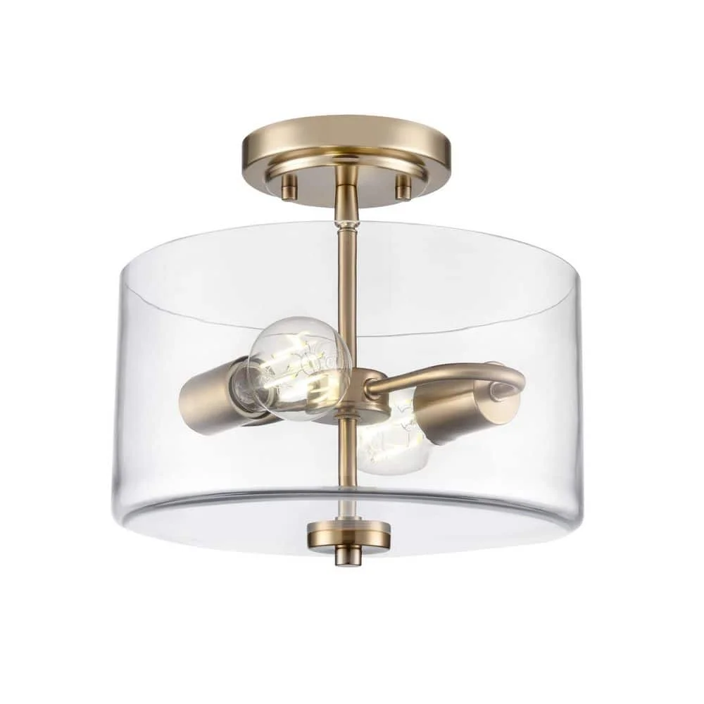 

11 дюймов. Широкий 2-Light Semi Flush-Modern Gold стеклянный купол для гостиной, спальни, террариума, стекло