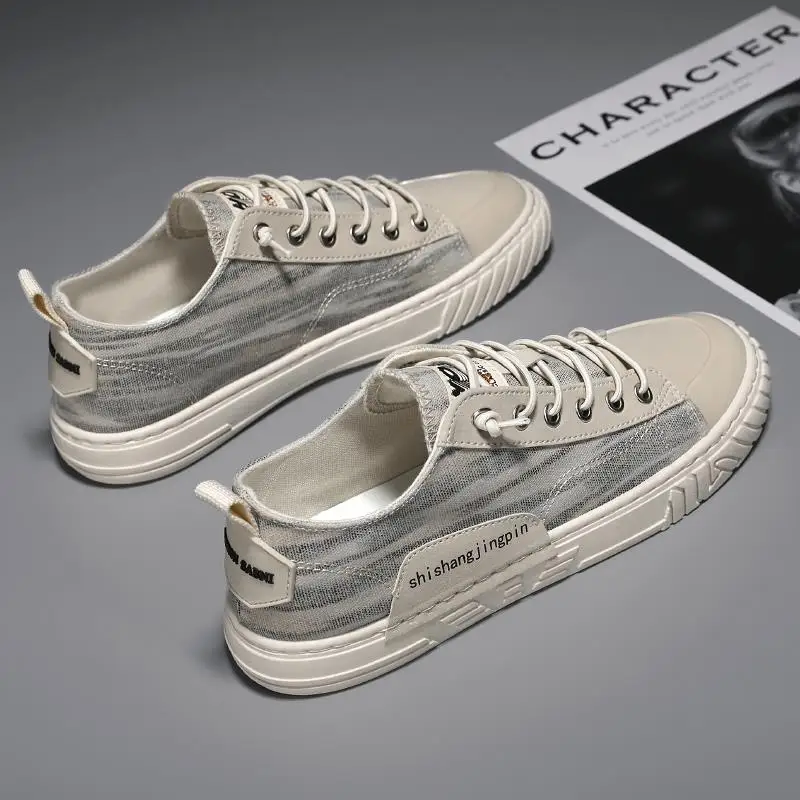 Men's Canvas Shoes Spring Summer Thin Breathable Casual Flat Shoes Trendy All-Match Slip-On Sports Trendy Low Help Height