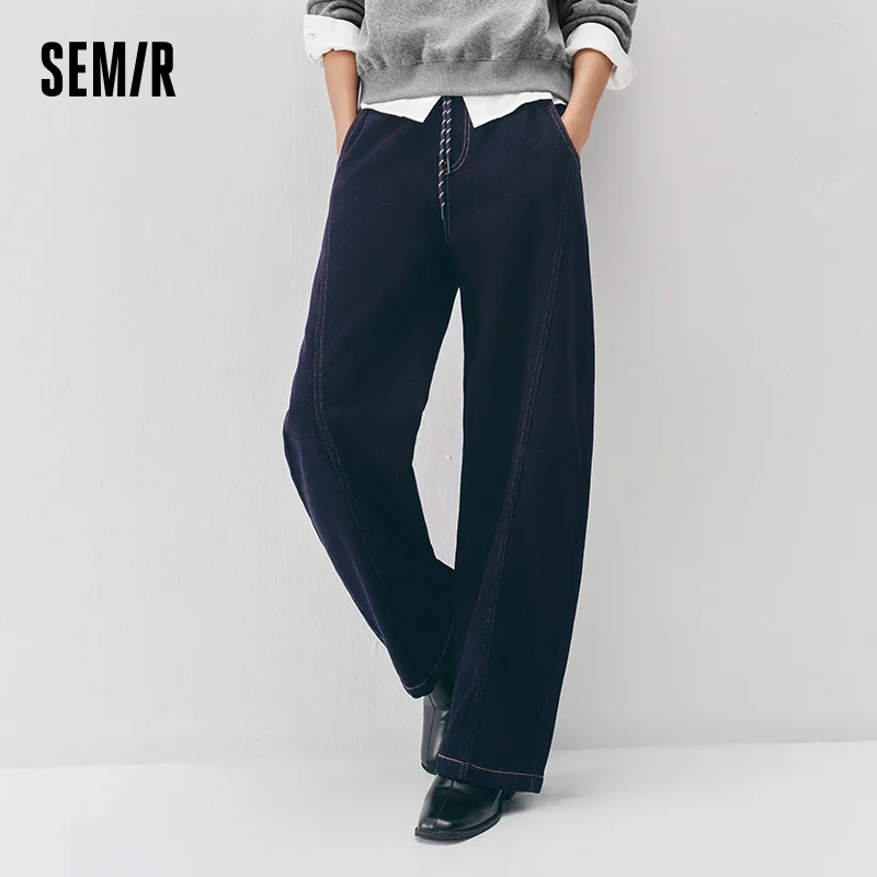 Semir Women Jeans Loose Fit Barrel Leg Full Length Soft Touch 2026 Winter Comfort Fit Denim Fabric Everyday Style