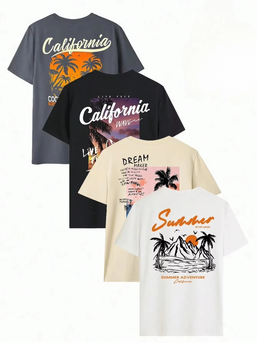 2026 Men California Coconut Tree Beach Graphic T Shirt Back Print Retro Sunset Palm Short Sleeve Summer Vacation Casual Tops