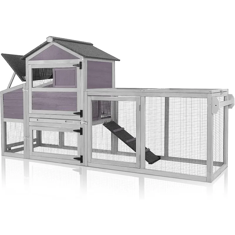 

Chicken Coop for Outdoor - Poultry Cage with Wheels, Nesting Box, Leakproof Pull-on Tray, and Asphalt Waterproof Roof - Grey