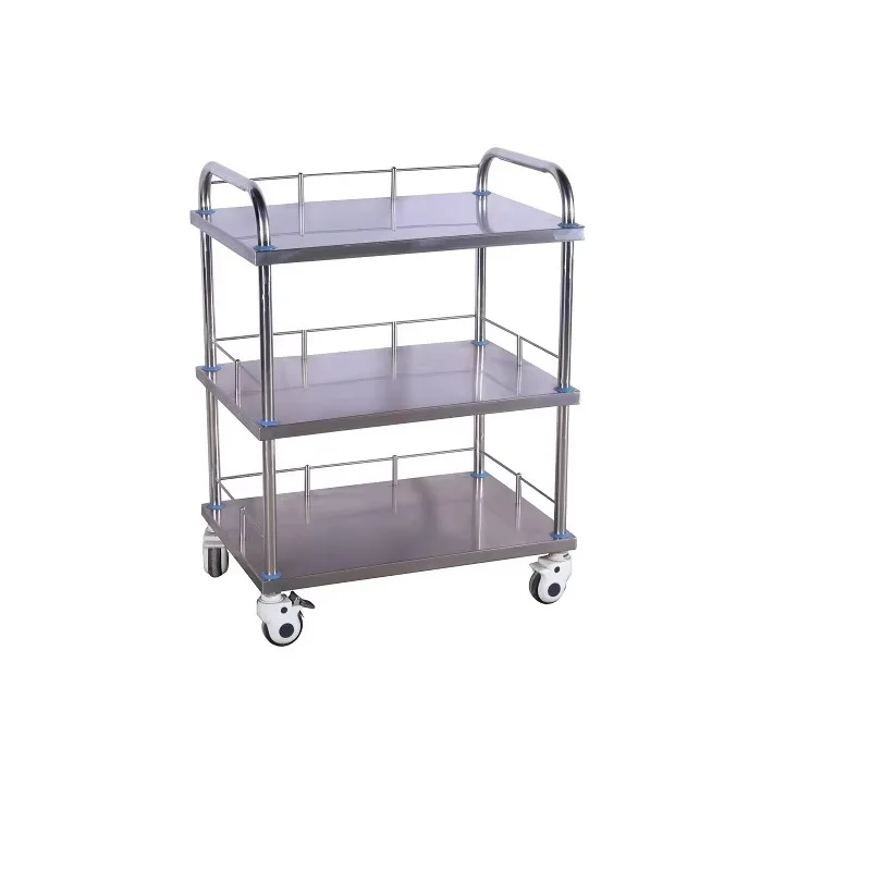 Multifunctional Stainless Steel Medical Trolley - 2-Layer Anti-Slip Silent Wheels for Clinic & Laboratory Factory Direct