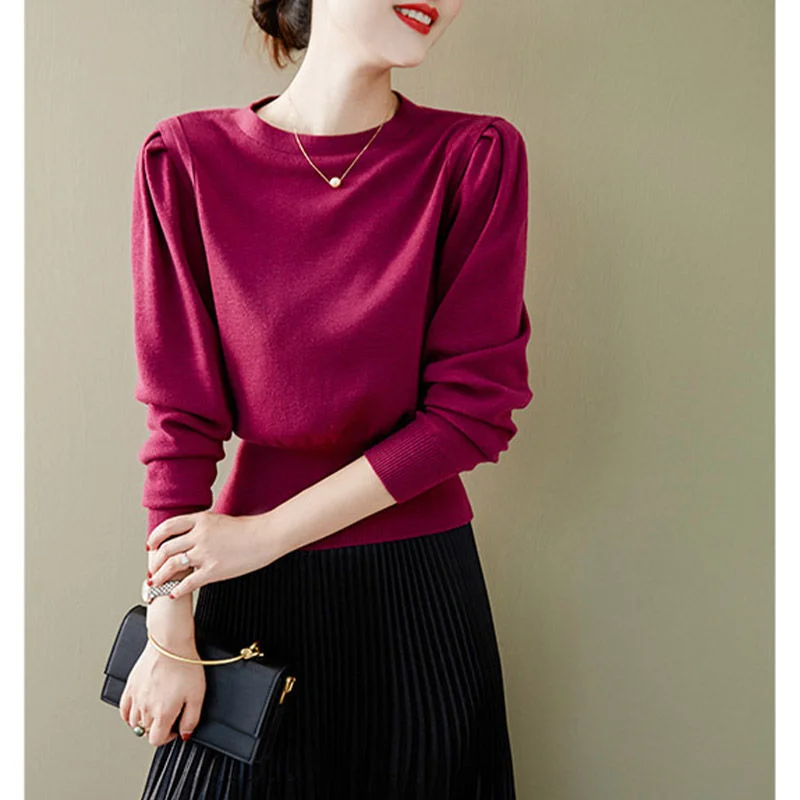 

Spring Autumn New Outdoor Round Neck Pullover Long Sleeve Top Casual Versatile Design Knitted Base Shirt Women