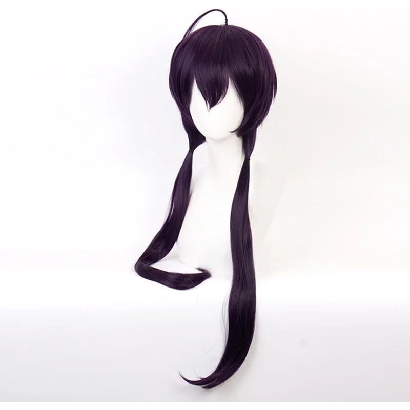 Anime Cosplay Wig Dark Purple Hair with Bangs Long Straight Wig with Double Pony