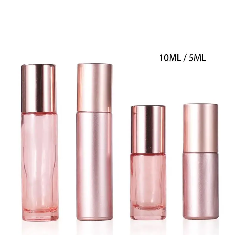 Wholesale 5ml 10ml Rose Gold Roll On Perfume Bottle Glass Metal Roller Ball Essential Oil Fragrance Bottles Container ni95