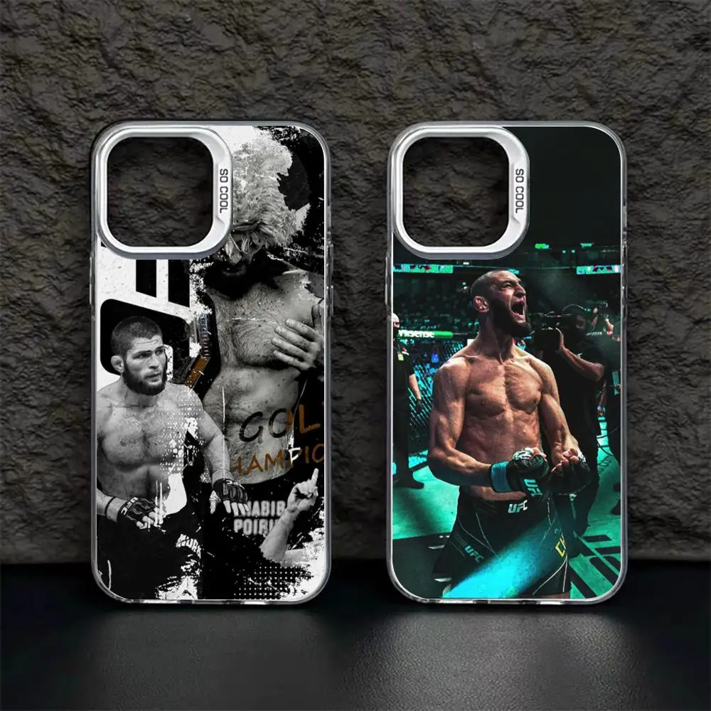 Fighting u-ufc Chimaev Cool Phone Case White IMD Colorful Silver Suitable soft case for iPhone 16 15 14 13 12 11 XS Pro Max