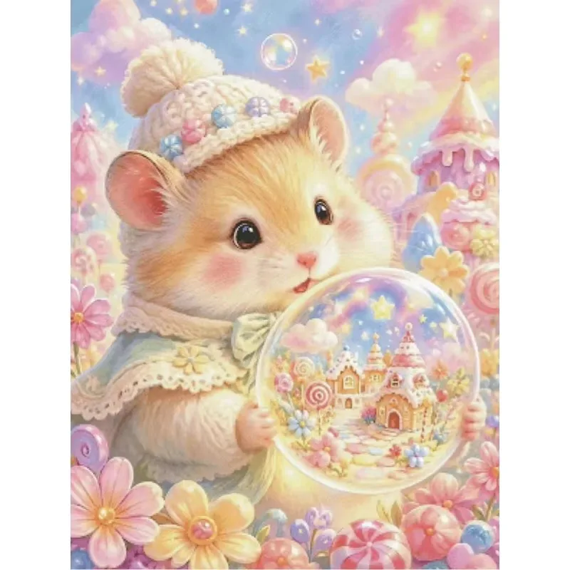 DIY Diamant-Malerei-Set Hamster-Süßigkeitenstadt-Szene Niedliche Kunst Vollrunde/quadratische Diamanten Wanddekoration Bastelset Geschenk für Zuhause