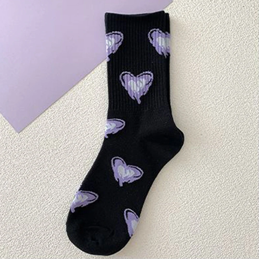 Heart Cotton Socks Korean Harajuku English Letter Embroidery Kawaii Long Socks Hip Hop Happy Skateboarding Team Sokken Socks