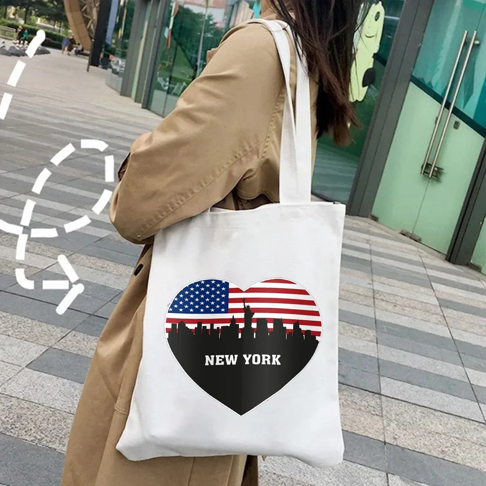 New York Statue of Liberty NYC Letter Starry Night Empire State Women\'s Handbags Shoulder Shopper Canvas Tote Female Bags Bolsas