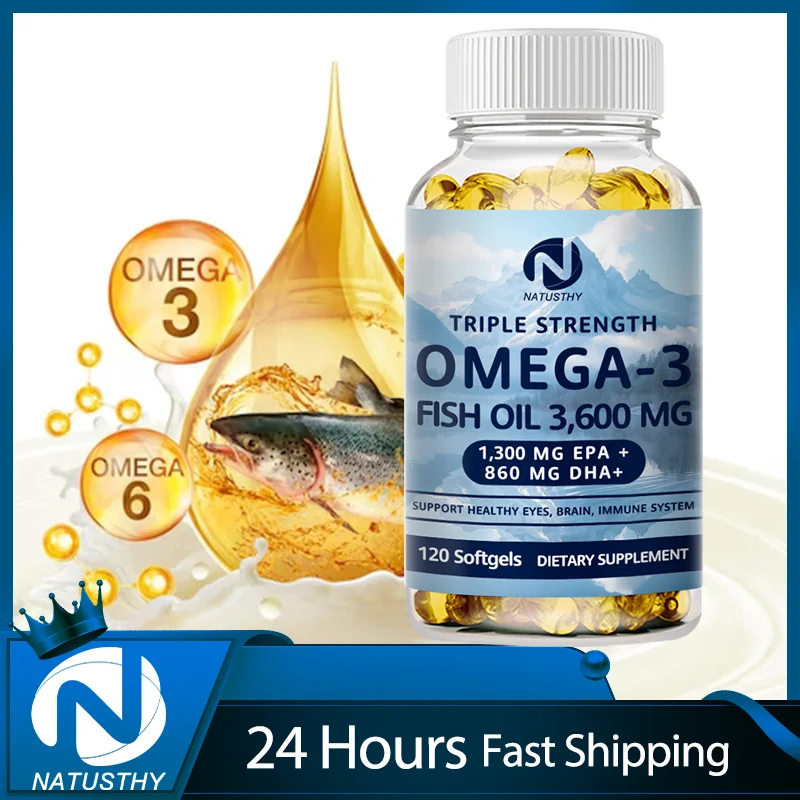 

NATUSTHY Omega 3 Fish Oil 3600 mg | Over 2100 mg Omega-3 Fatty Acids | 1300 mg EPA + 860 mg DHA | Best Essential Fatty Acids