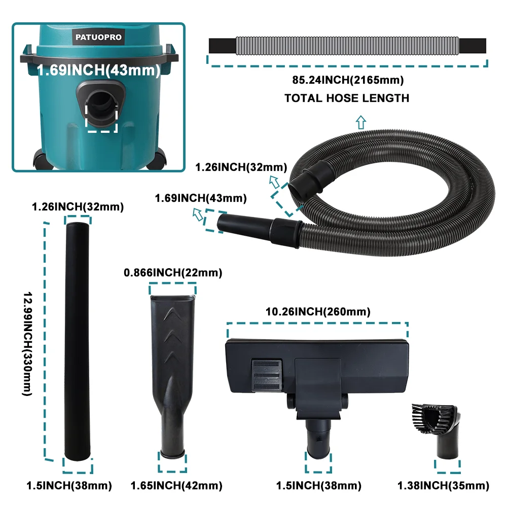 2-в-1 беспроводной пылесос для влажной и сухой уборки, мощный всасывающий пылесборник 10 л с колесами для батареи Makita 18 В (без батареи)