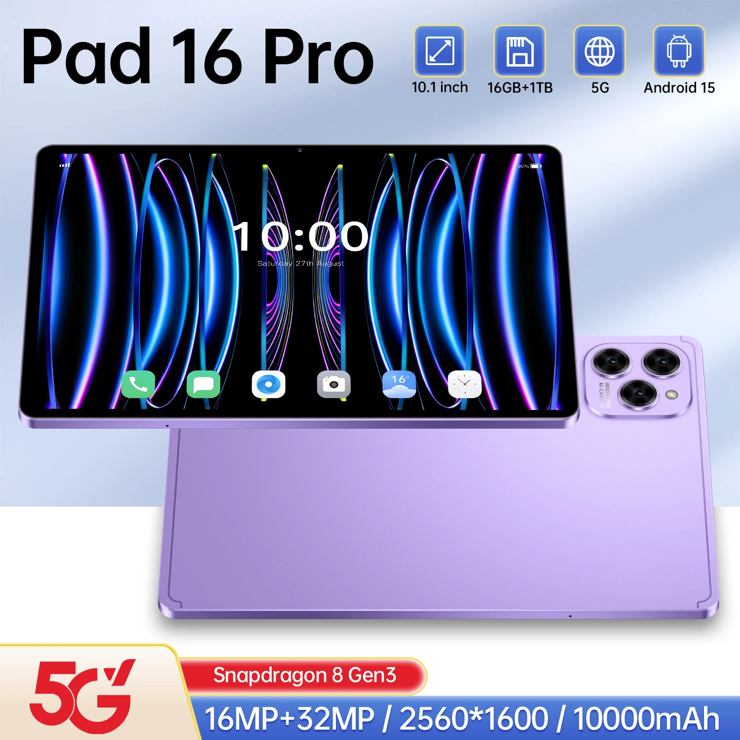 

HOT Original Pad 16 Pro PC 10.1inch HD Screen Global Version Tablet Snapdragon 10000mAh 5G Dual Card WiFi 2026 New