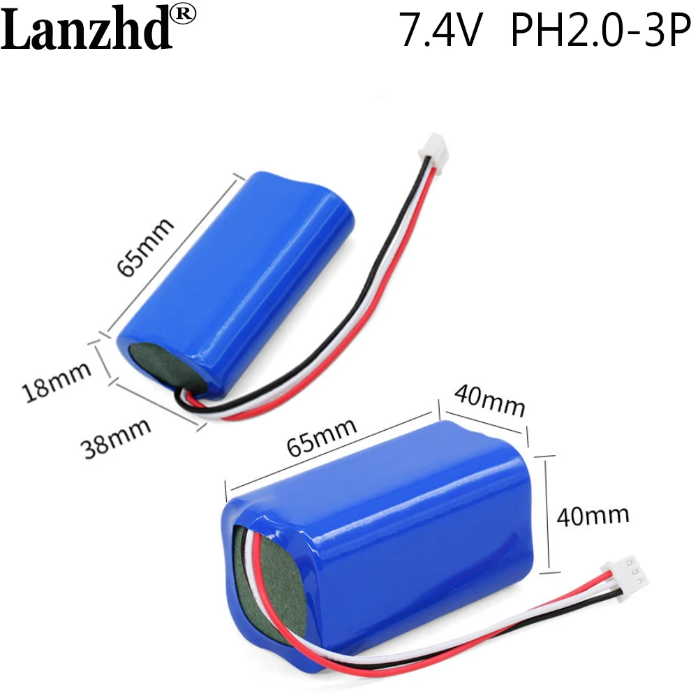 7.4V 18650 battery pack PH2.0-3P Protection Replacement 18650 battery welding 6000mAh For   Recorder Bluetooth loudspeaker