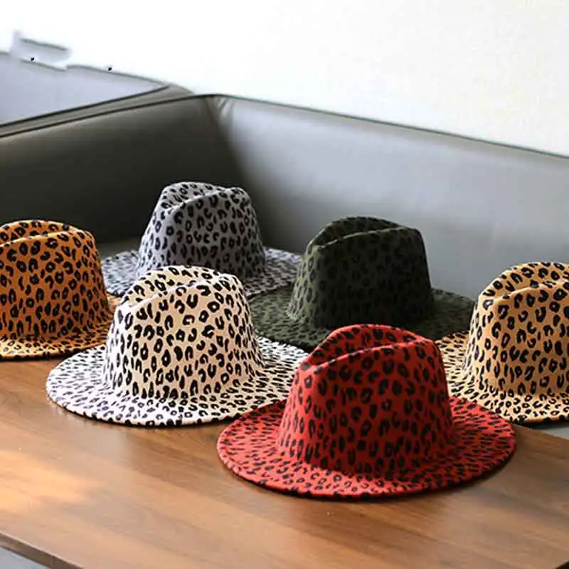 2022 New Fedoras Hats For Men Unisex Bowler Hats Tuo-toned Leopard Belt Fashion Ladies Hat Fedoras Jazz Cap 9.5CM Brim шапка