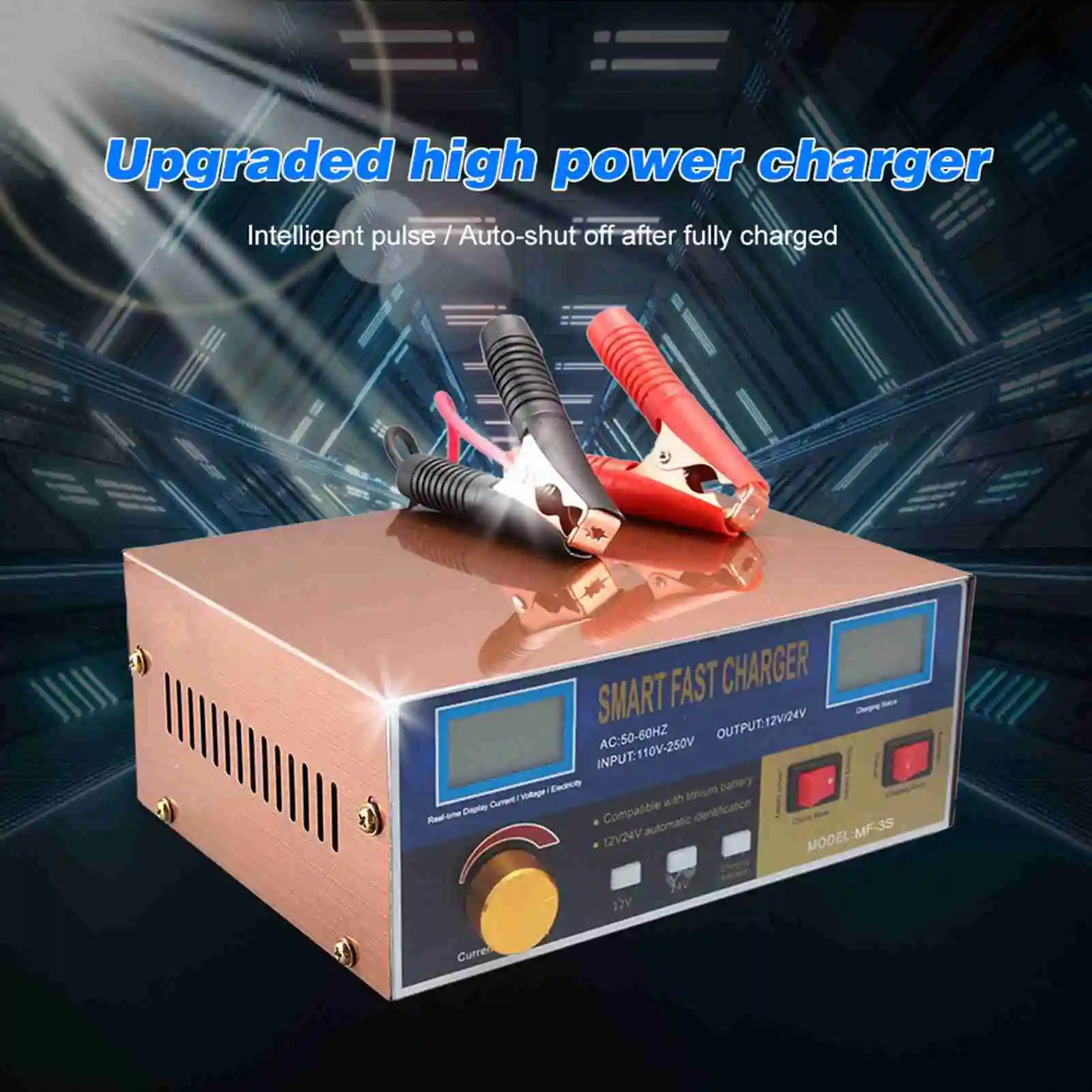 Intelligent Automatic Battery Charger 12V/24V Battery Charger Reconditioner Pulse Repair with Digital Display for Car Cell Motor
