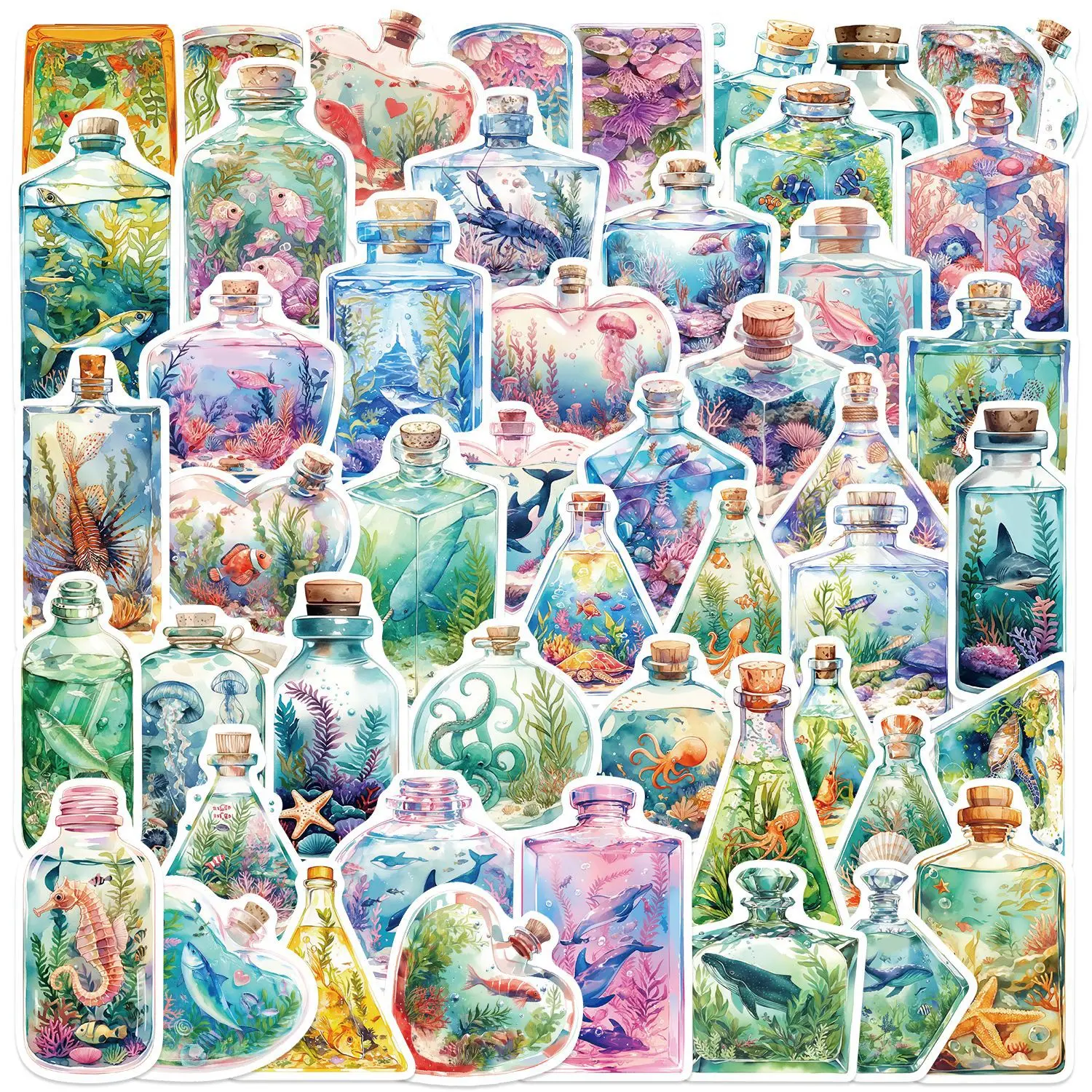 50PCS Unterwasserwelt In einem Glas Aufkleber DIY Telefon Gitarre Laptop Notebook Koffer Tasse Wasserdicht Aufkleber Aufkleber