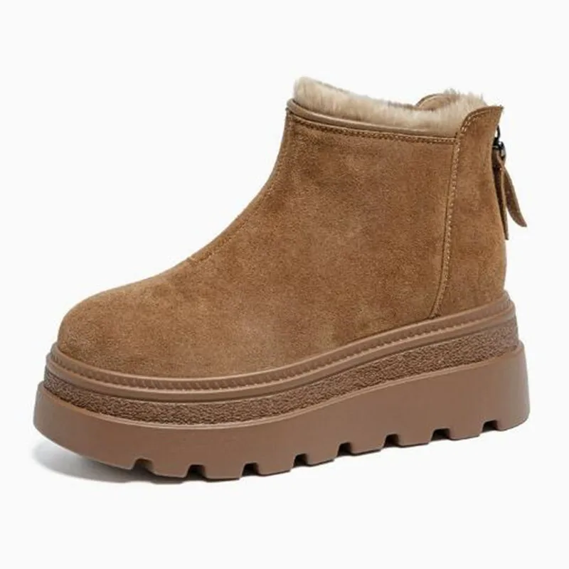 

Winter 8cm Suede Leather Snow Shoes Ankle Booties Platform Boots Women Comfortable Non Slip Chelsea Boot Chunky Heel Botas Mujer