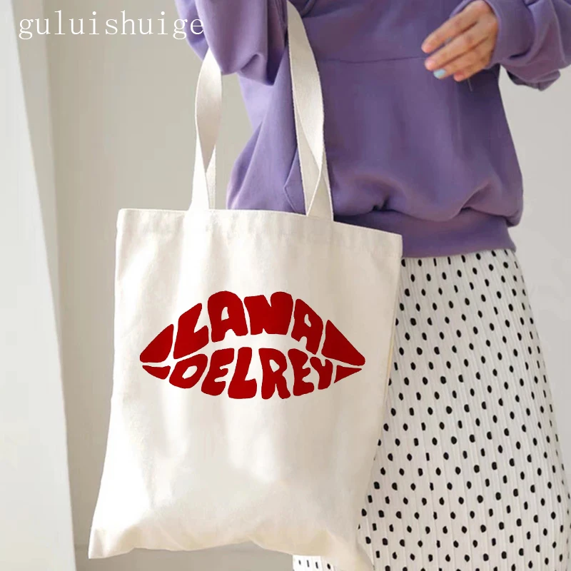 Shopping Bag Lana Del Rey Ldr Graphic Tote Harajuku Shopper Bag Women Canvas Shoulder Bag Female Anime Manga  Eco Large-capacity