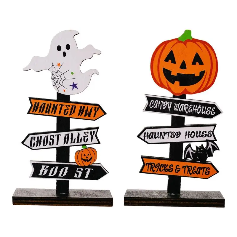 Halloween Wooden Tabletop Centerpieces Pumpkin Ghost Sign Spooky Halloween Ornament Tree-shaped Decor For Table Tiered Tray