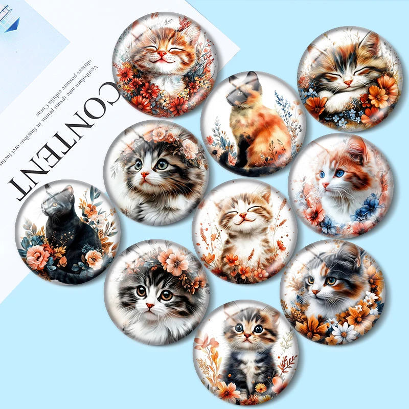 الأزهار القط كليبست 10p 12 مللي متر/18 مللي متر/20 مللي متر/25 مللي متر صورة مستديرة الزجاج كابوشون ظهر مسطح صنع النتائج مجوهرات #1