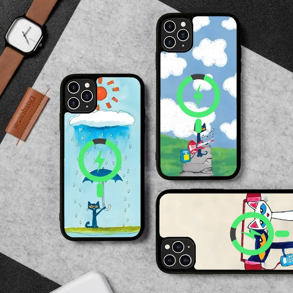 P-Pete-The-Cat-Surfing-Case Magnetic For Magsafe Phone Case For iPhone 17 Air 16 Pro Max 15 14 13 12 11 Protective Cover