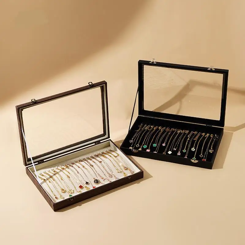 

Necklace storage box with transparent lid, for the storage and display of jewelry, grey dust-proof jewelry box, for organized