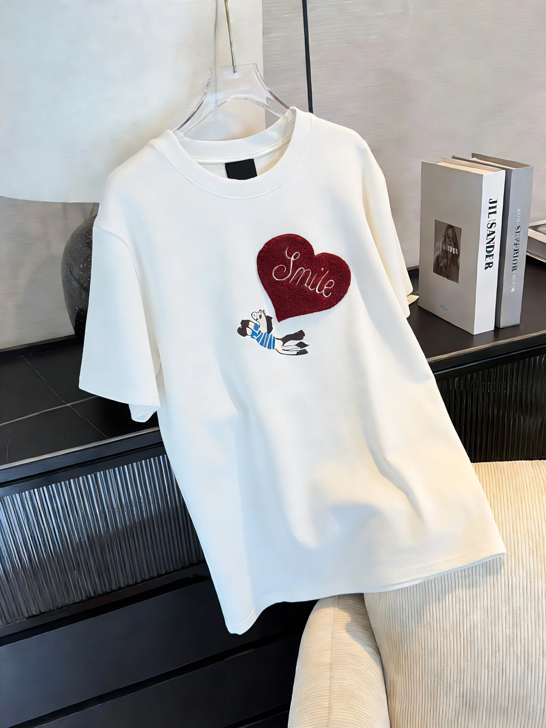 

Американская женская футболка оверсайз с принтом в виде сердца, белая, с коротким рукавом, повседневная, универсальная, летняя, с эффектом омоложения, в стиле Ins