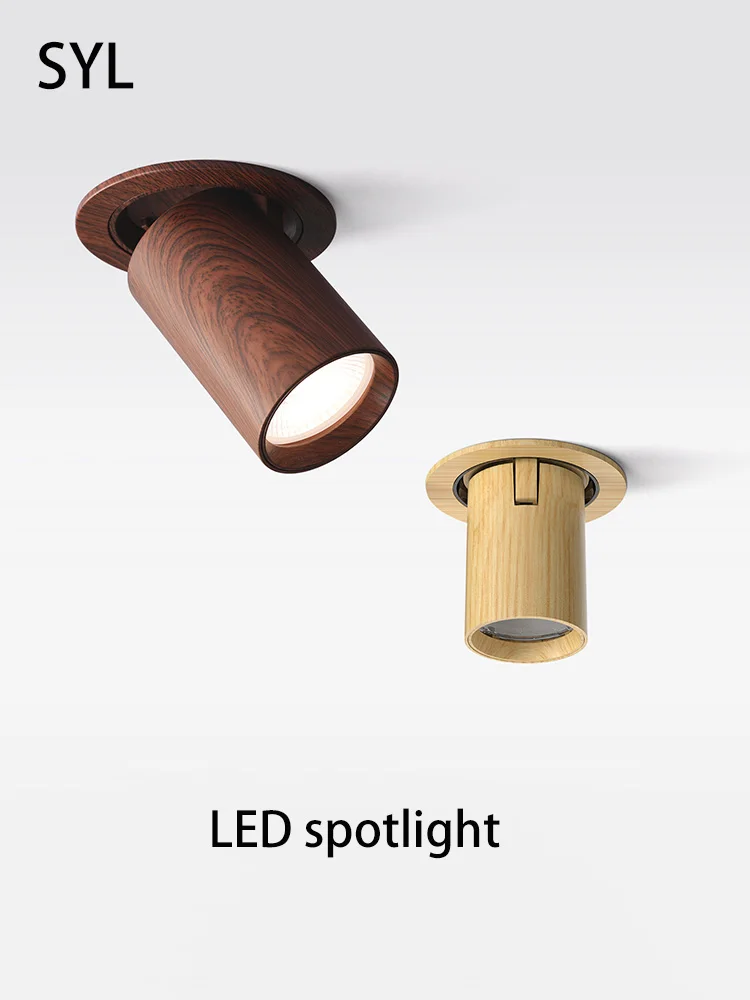 Led Spotlights Recessed Scalable Adjustable Angle Spot Light Wooden Style Walnut Log Wood Color Ceiling Lamp 12W COB Foco Spots