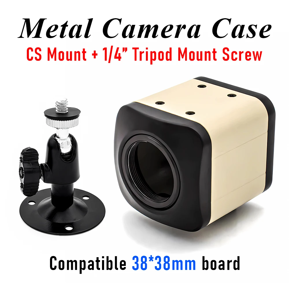 Metal CCTV Camera Housing for 38x38mm Board, with Mounting Bracket & M12 Lens Adapter Ring CS Mount Security Surveillance Shell
