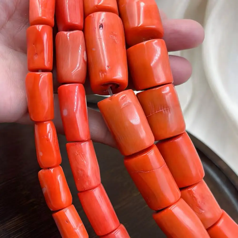 Long Column Tube Drum Rondelle Orange Natural Sea Bamboo Coral Jewelry Spacer Beads