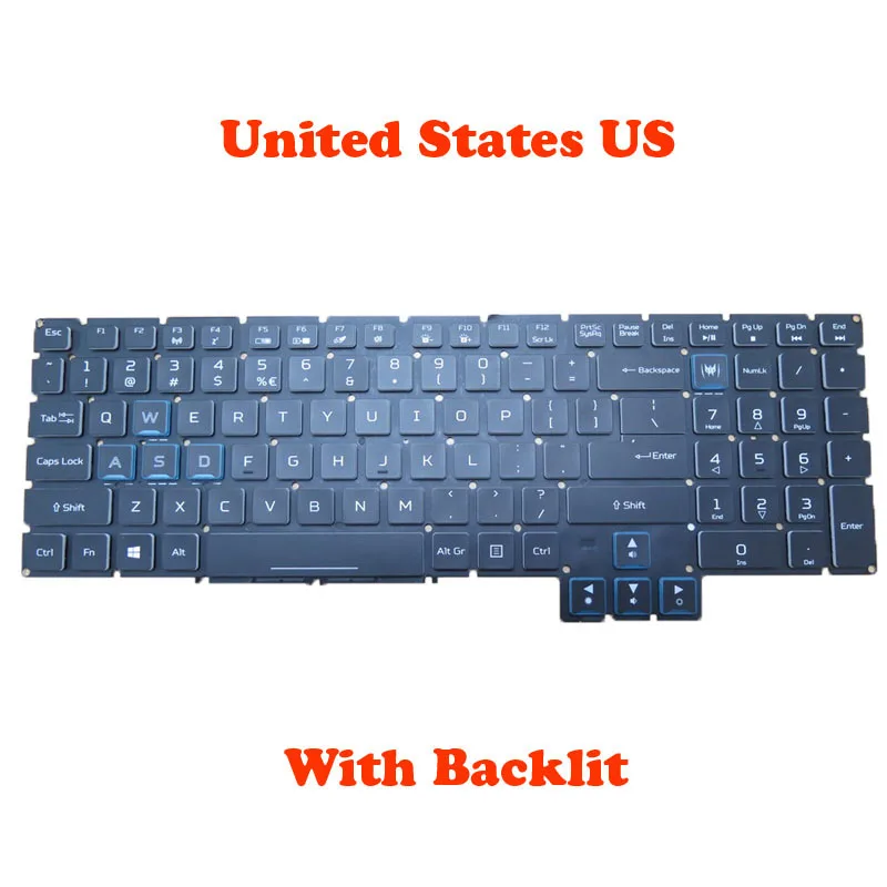 C=For RGB Backlit Laptop Keyboard  ACER Predator Helios 700 PH717-71 N17Q11 English United Kingdom UK Colourful Backlit Black