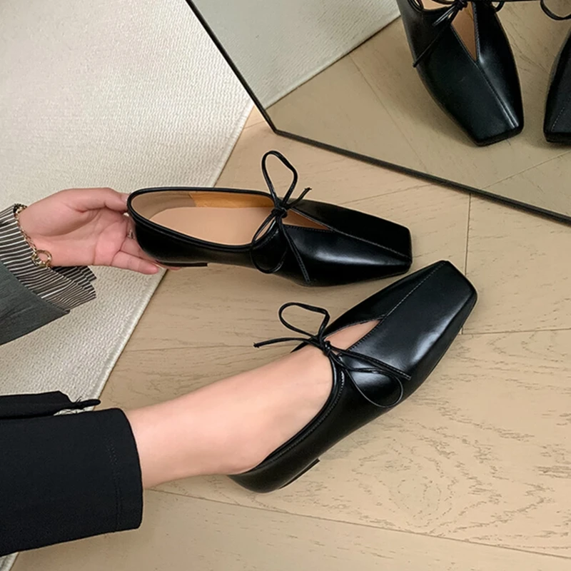 

NEW Spring Women's Pumps Split Leather Shoes for Women Square Toe Chunky Heel Shoes Low Heel Black Women Loafers zaptos mujer