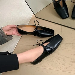 NEW Spring Women's Pumps Split Leather Shoes for Women Square Toe Chunky Heel Shoes Low Heel Black Women Loafers zaptos mujer