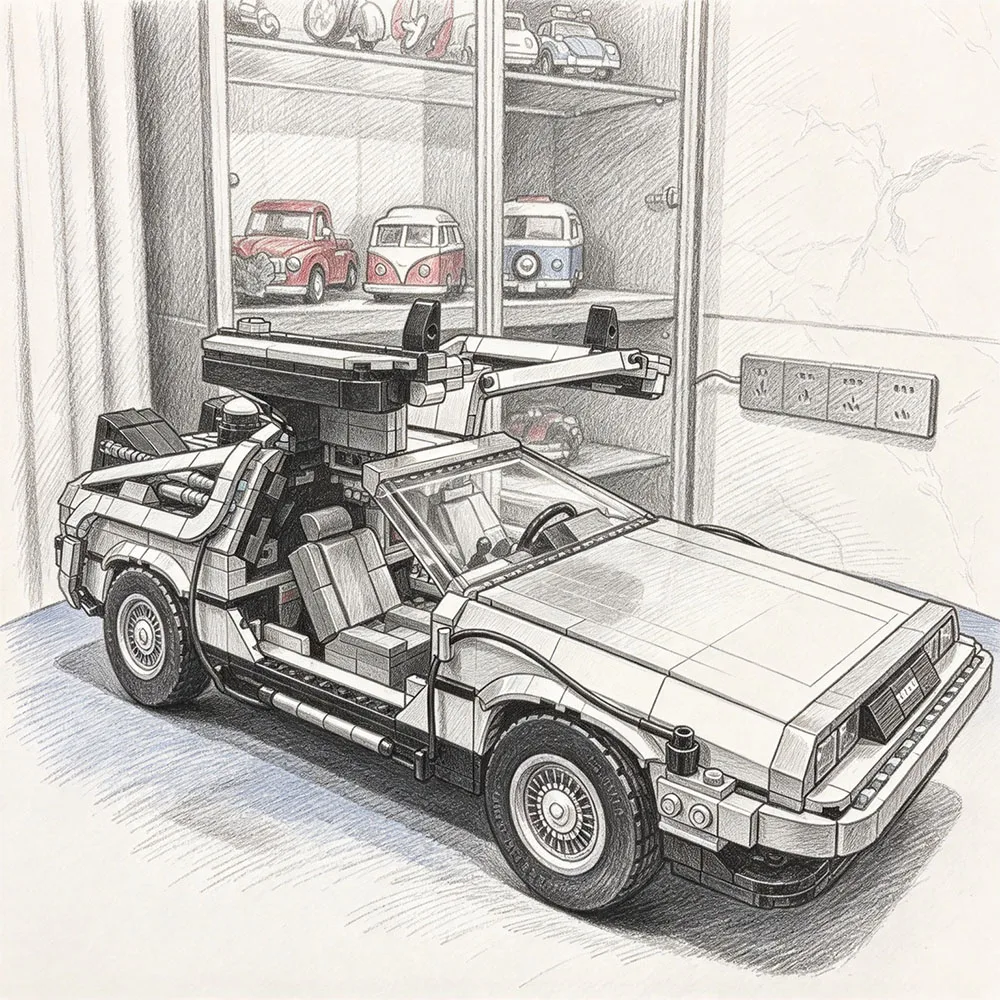 MOC 1:8 Scale Back to the Future Time Machine Building Blocks 1872PCS with 2 Mini Model Delorean Car Bricks Included