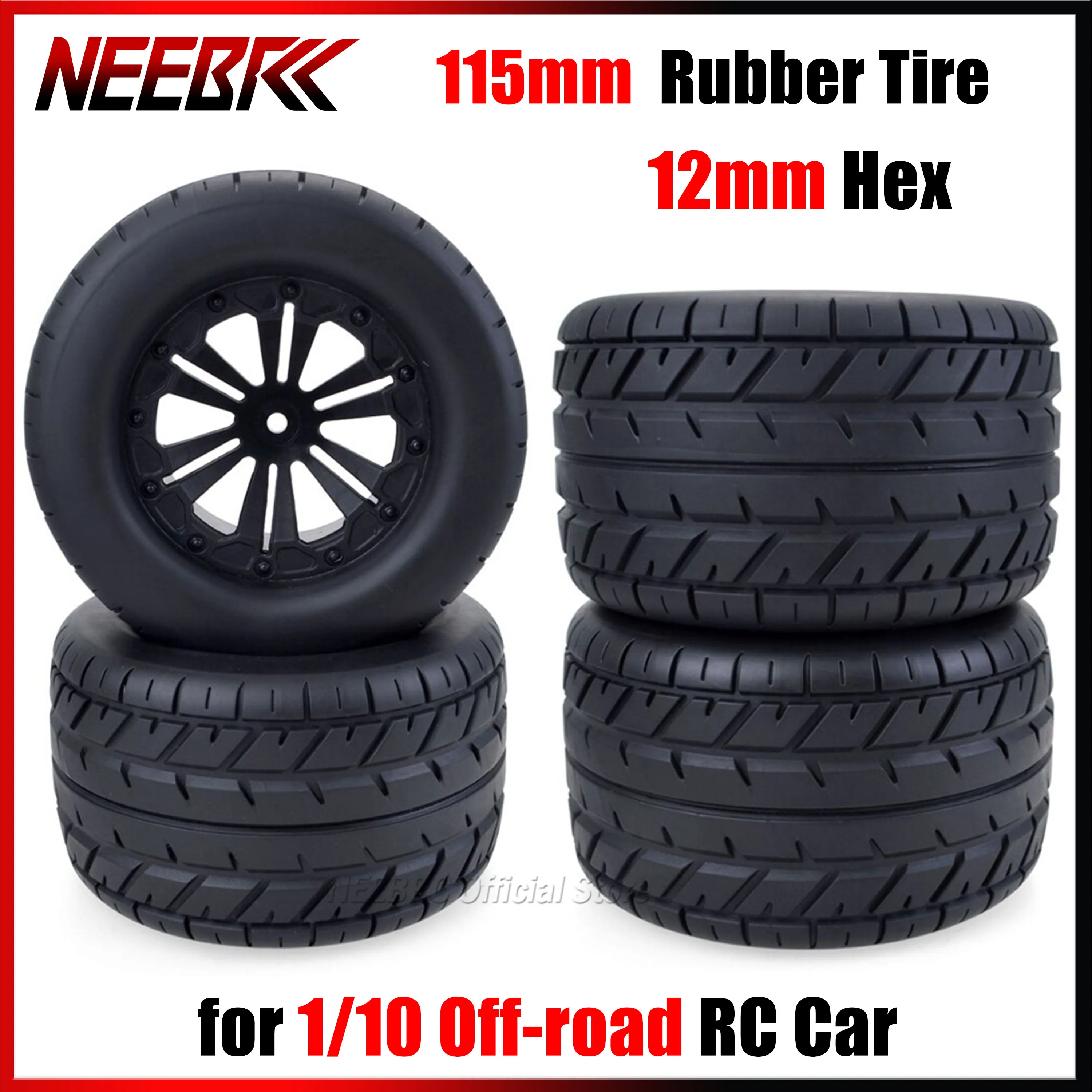 115mm Rubber Tire Wheel Tyre Rim Hub 12mm Hex for 1/10 Monster Car RC Off-road Buggy Model Truck Redcat HPI Traxxas Savage Xs