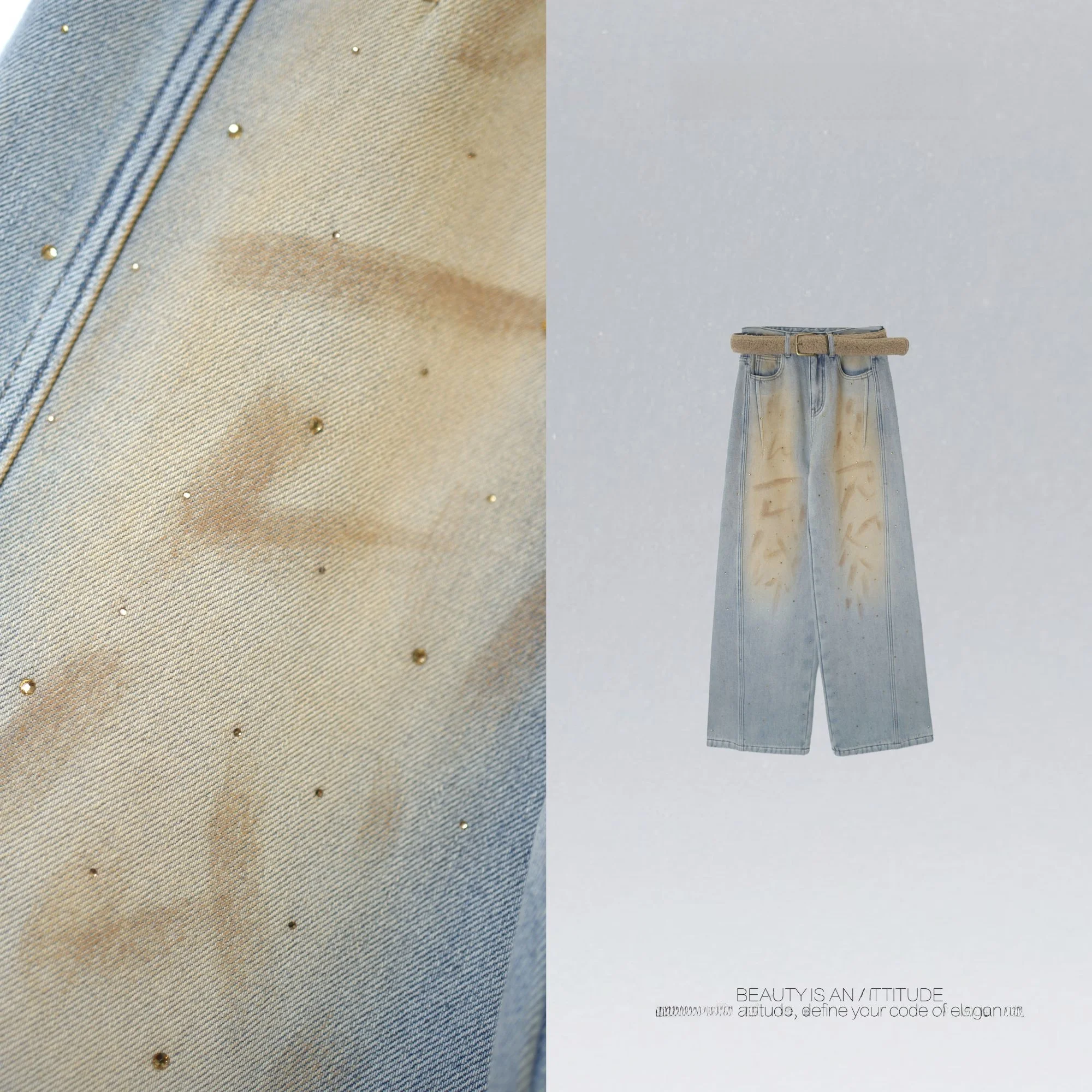 

Винтажные джинсы с эффектом потертости, украшенные звездами и стразами, молодежные, прямого кроя, повседневные, весенняя коллекция, размер L