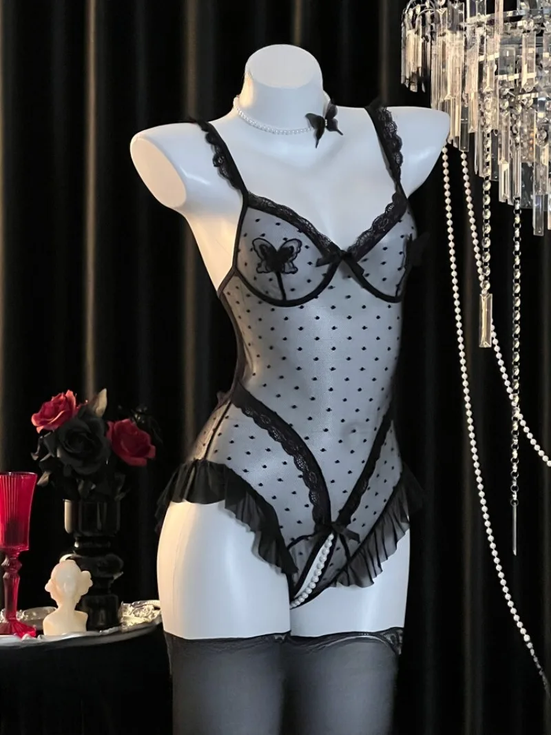 بذلة رسن مثيرة خالية من اللؤلؤ، زي خرافي شبكي شفاف، زي إغراء الرغبة النقية، ملابس داخلية رومانسية للنساء، أنيقة #1