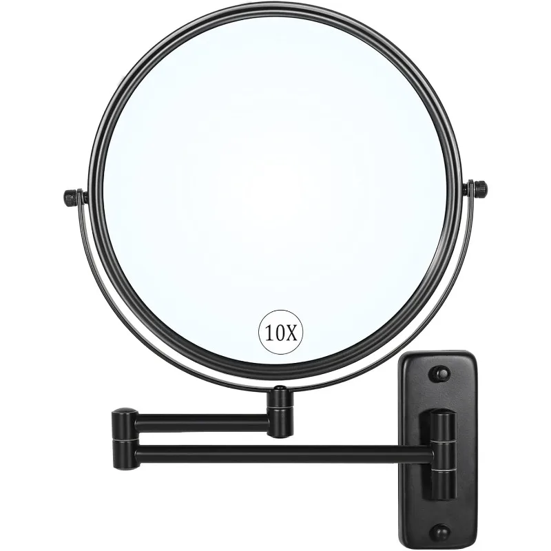 Large Size 9-in Wall Mounted Magnifying Makeup Mirror 1X/10X Magnification,Extendable Bathroom Mirrors Wall Mount Vanity Mirror