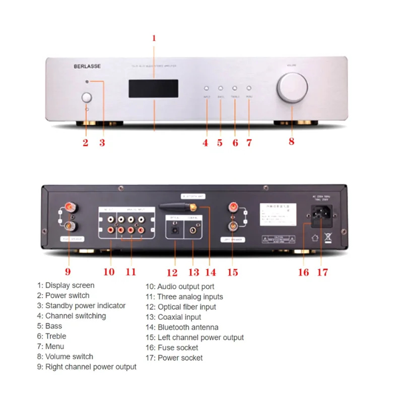 BERLASSE TS-11 C5198 A1941 Tube 120W*2 Stereo Bluetooth 5.0 192kHz Digital  Analog Convert DAC Decoder Home Audio Amplifier