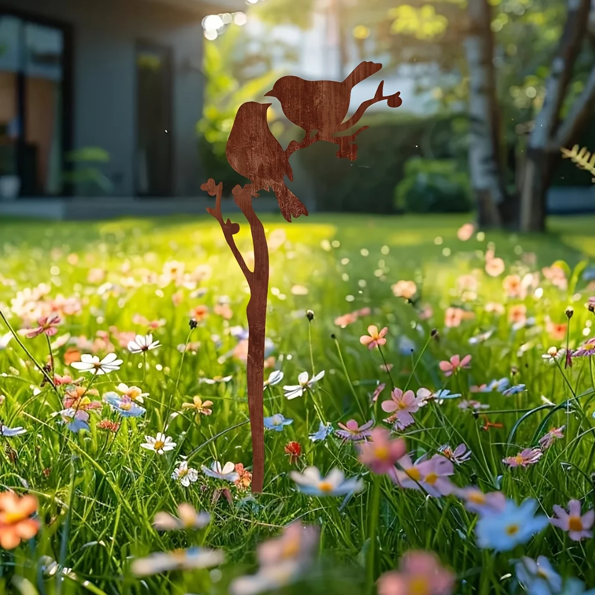 Rusty Bird 1pc Metal Garden Stake - Rust-Resistant Outdoor Decoration, 11.81 Inches Natural Style Lawn Art, Intricate Bird