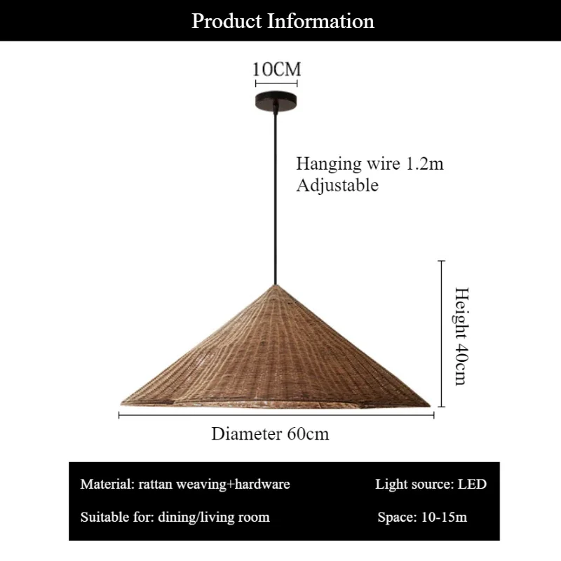 SANDYHA Rattan LED Pendant Light Modern Hanging Chandelier for Living Room Bedroom Dining Table Lighting Natural Woven Hat