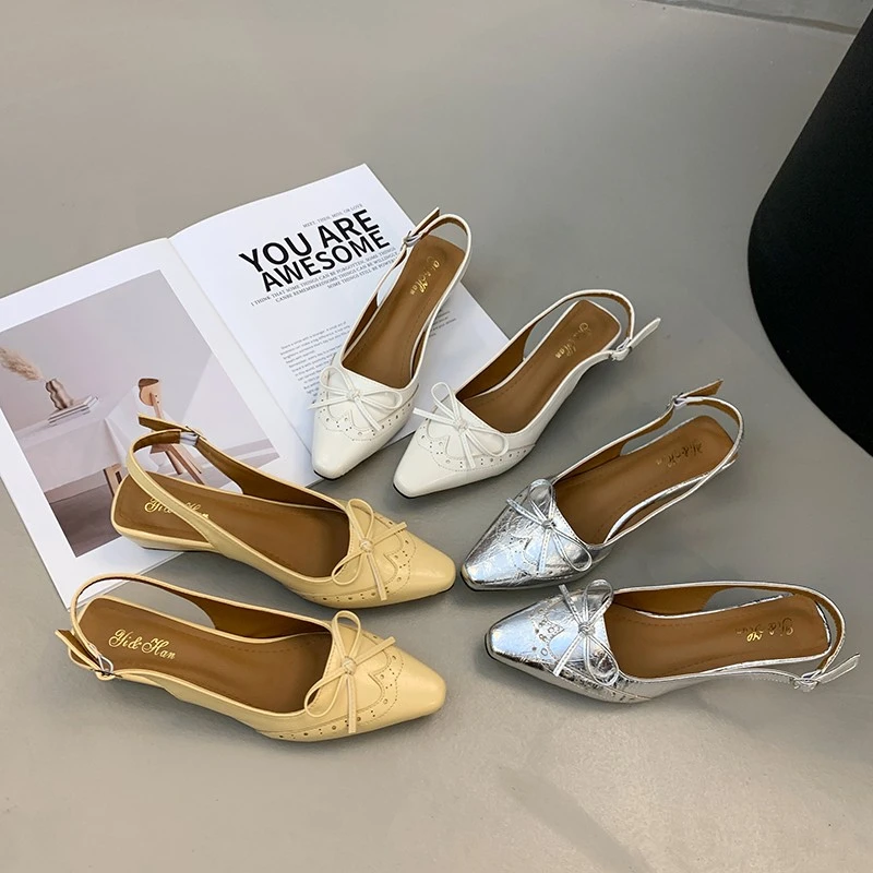 Nuevas Sandalias de Noche Estilo Francés 2026 con Lazo Delicado y Espalda Abierta, Tacones de Cuña, Zapatos de Punta Fina