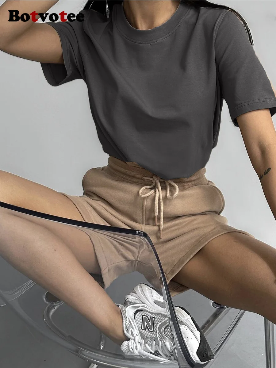 Botvotee الصيف المتضخم الأساسية Soild تي شيرت للنساء Ins موضة 21 ألوان 100% القطن أبيض أسود وردي تي شيرت بلايز عادية #5