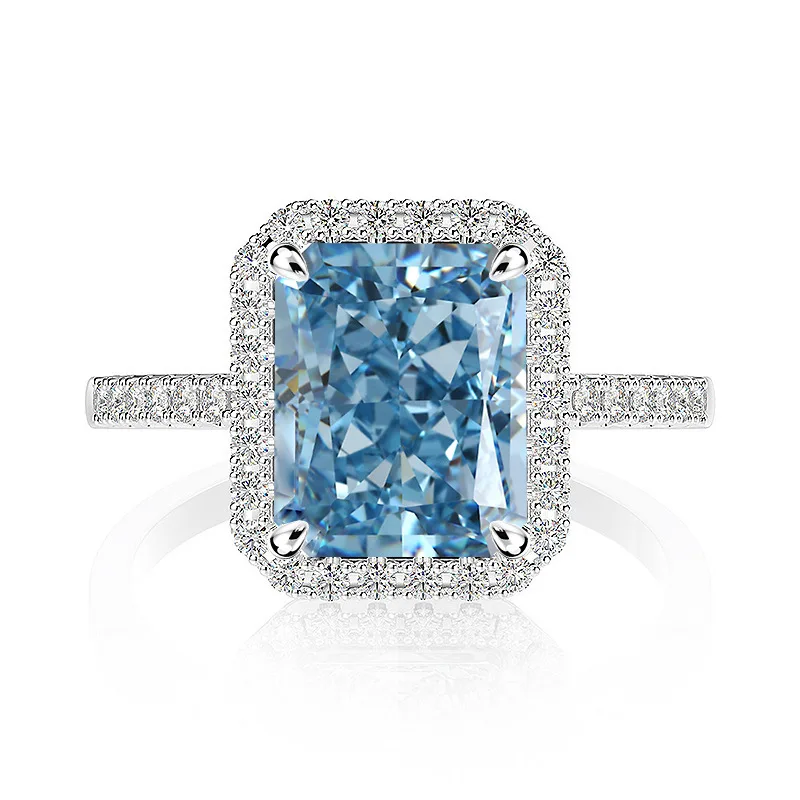 

7 Carat Ice Flower Cut 8x10mm High Carbon Sugar Diamond 925 Sterling Silver Ring for Women