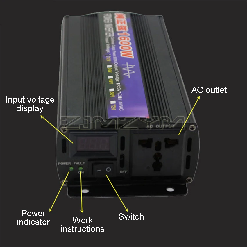 Imagem -04 - Inversor de Onda Senoidal Pura 1000w 1600w Potência Solar do Carro Inversor com Display Led Dc12 24 48 60v para Conversor de Tensão Ac110v 220v