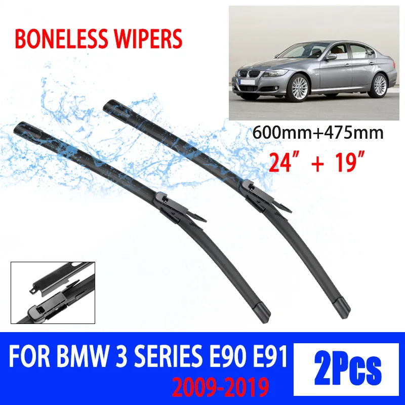 

For BMW 3 Series E90 E91 2009-2019 Car Wiper Dovetail Soft Rubber Wiper Windshield Windscreen HD Quiet Automotive Wiper 24"+19"