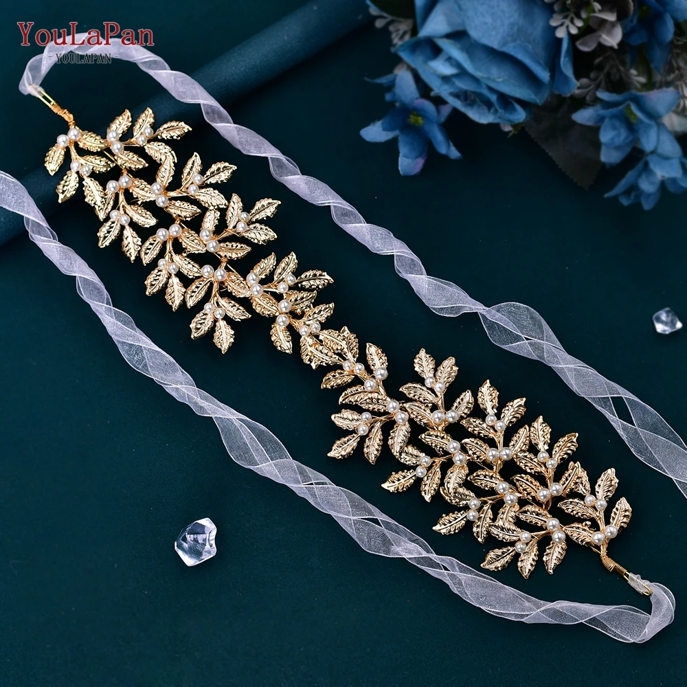 YouLaPan Alloy Leaf Wedding Belts Formal Dress Belt Gold Metal Waist Belt Jeweled Belts for Bridesmaids Dresses Belt SH353