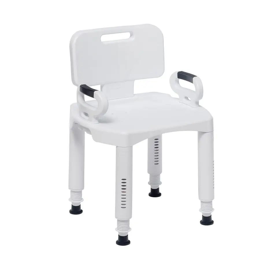 Bathroom Bench with Back amp Arms Adjustable Height Suction Tip Legs for Stability Durable Plastic Seat 350 Lb Capacity White